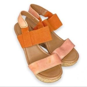 Lucky Brand Orange Cork Wedge Sandals Size 7M